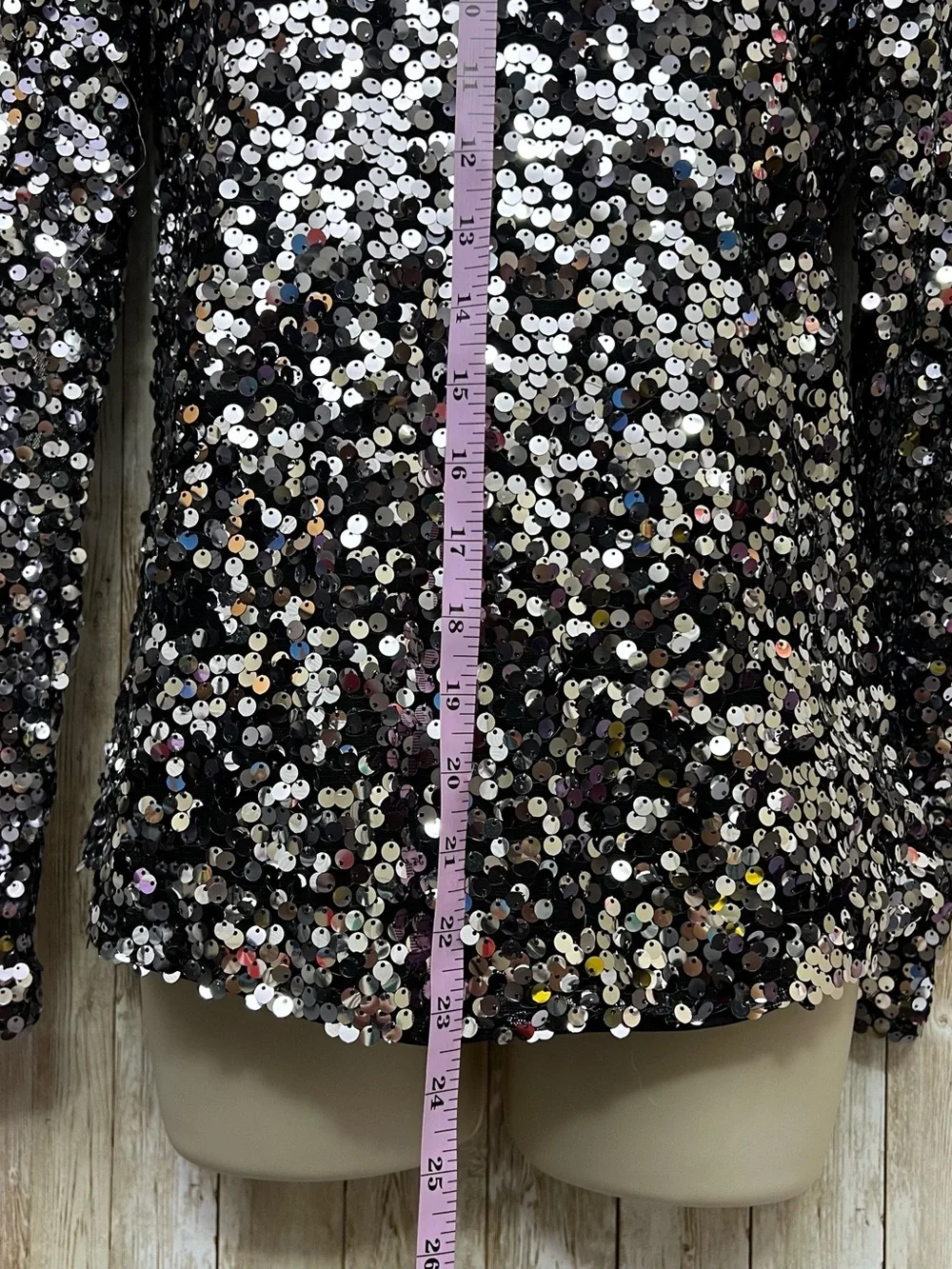 H&M Silver and Black Sequin Long Sleeve Mock Neck Top Size S